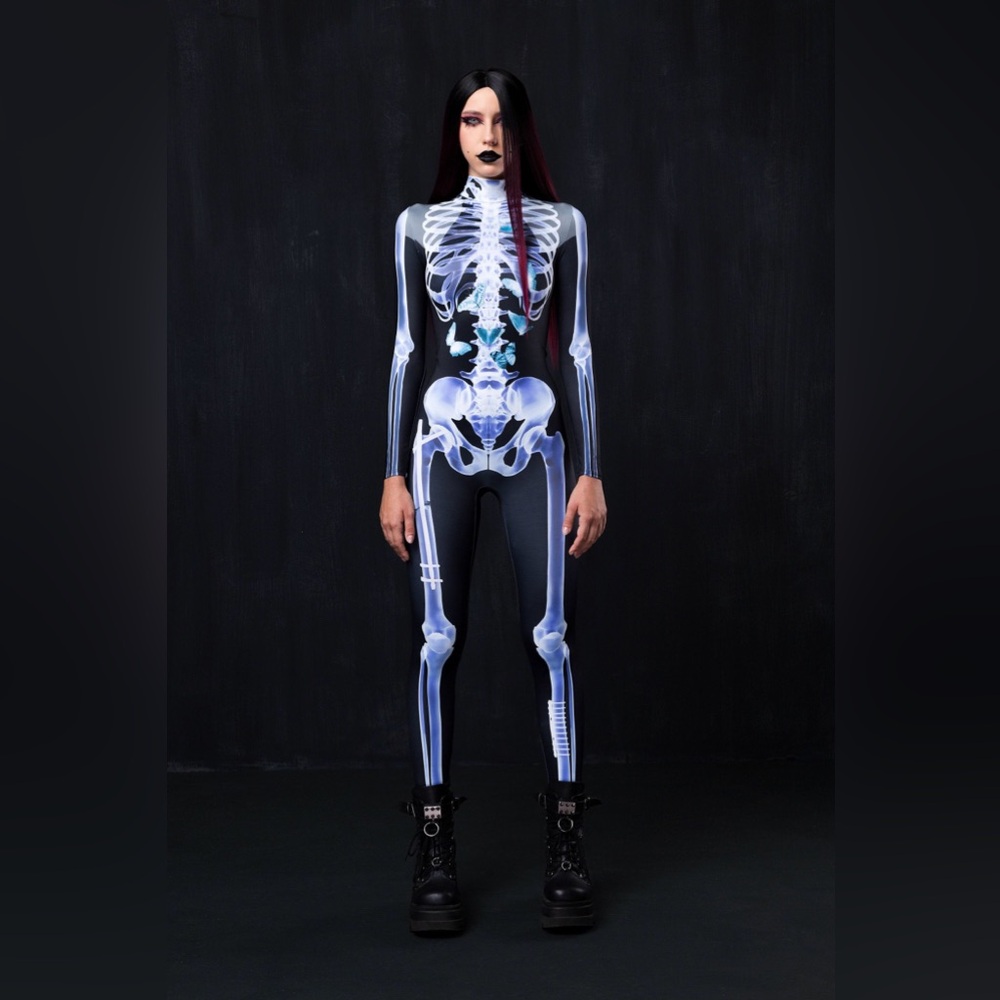 Badinka X-Ray Skeleton bodysuit. Black light reactive.